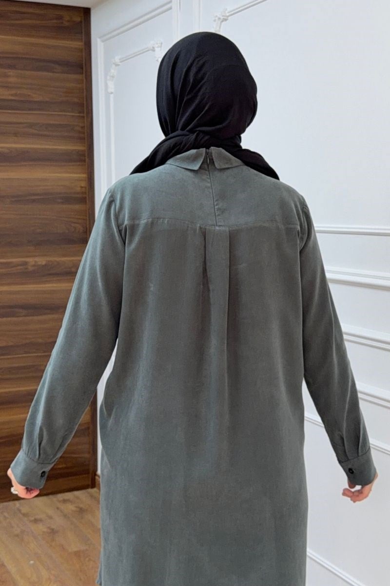 Alya Önü Fırfırlı Uzun Tunik Adaçayı