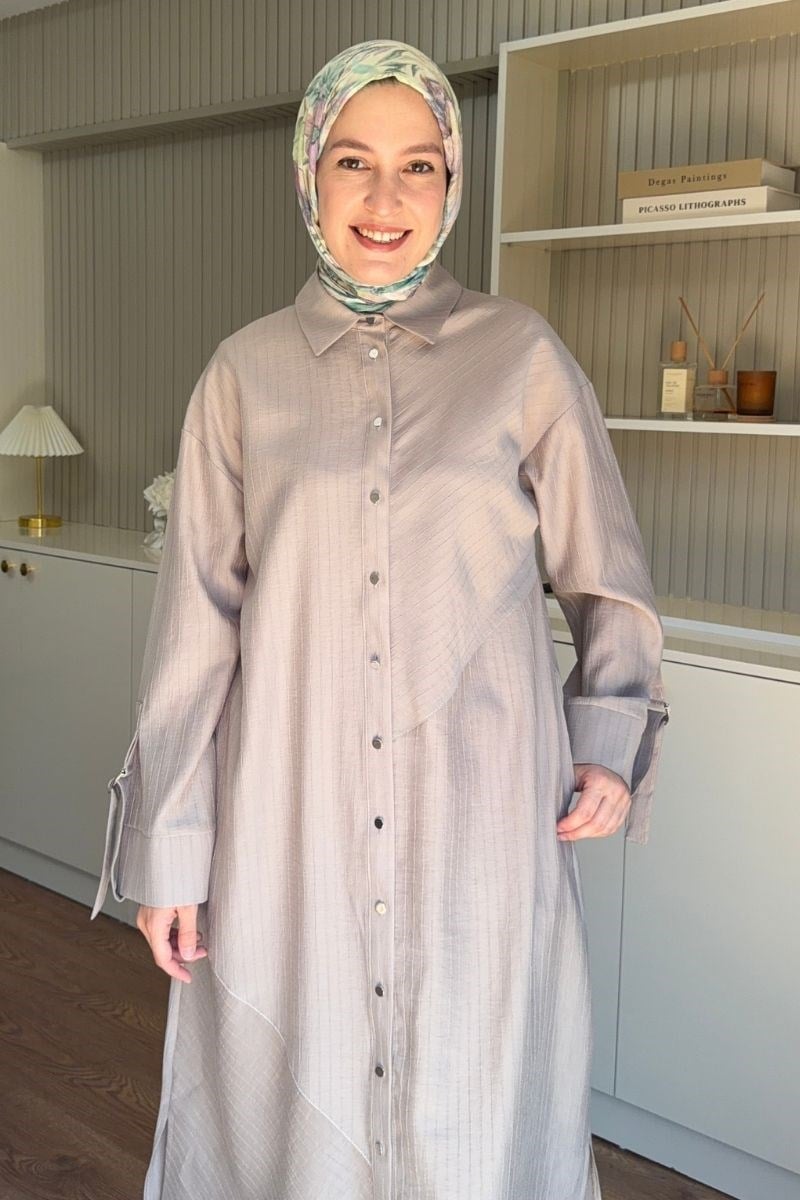 Armine Trend Asimetrik Çizgili Tunik  Vizon