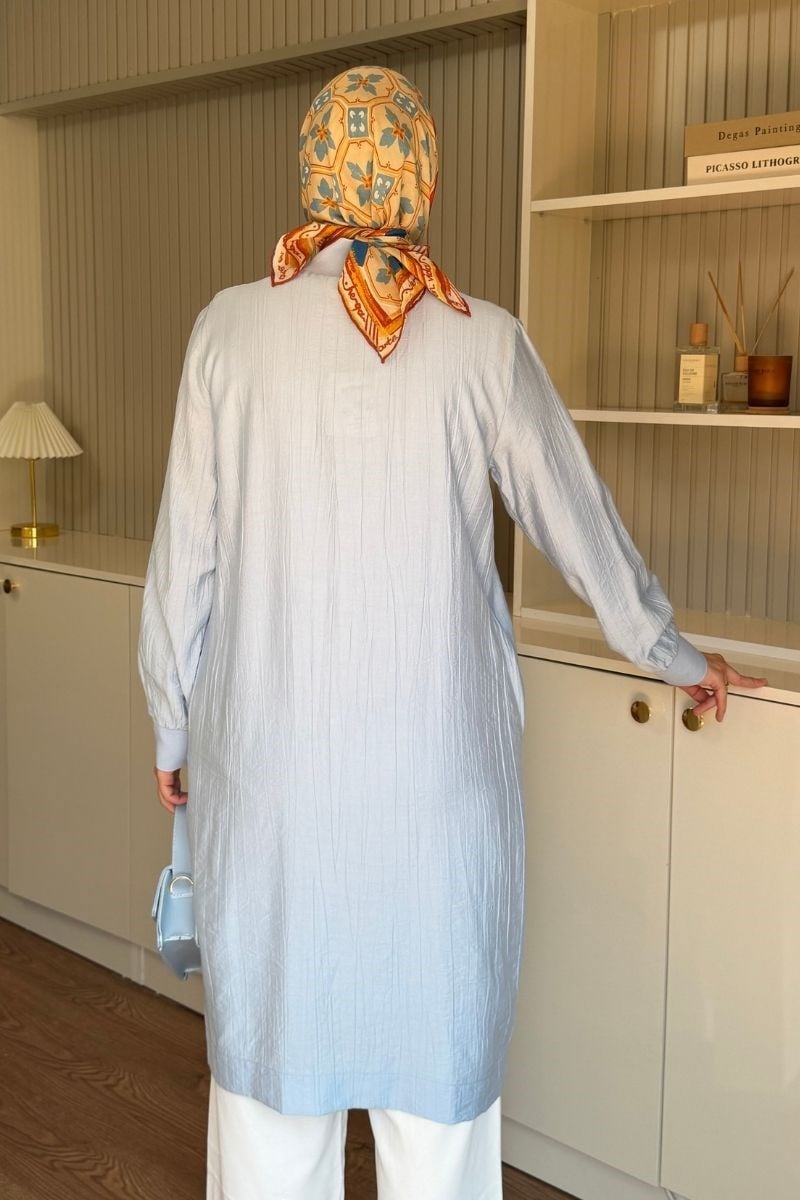 Armine Trend Yarım Fermuarlı Kolları Lastikli Tunik Mavi
