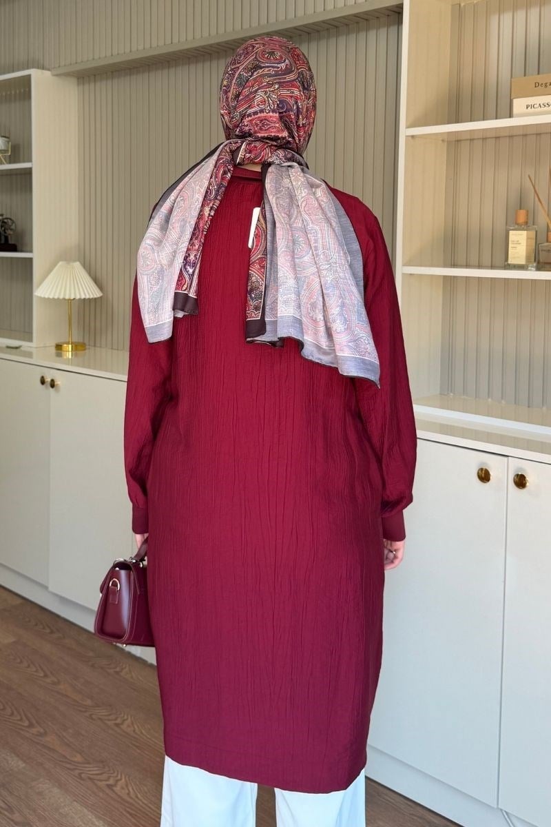 Armine Trend Yarım Fermuarlı Kolları Lastikli Tunik Bordo