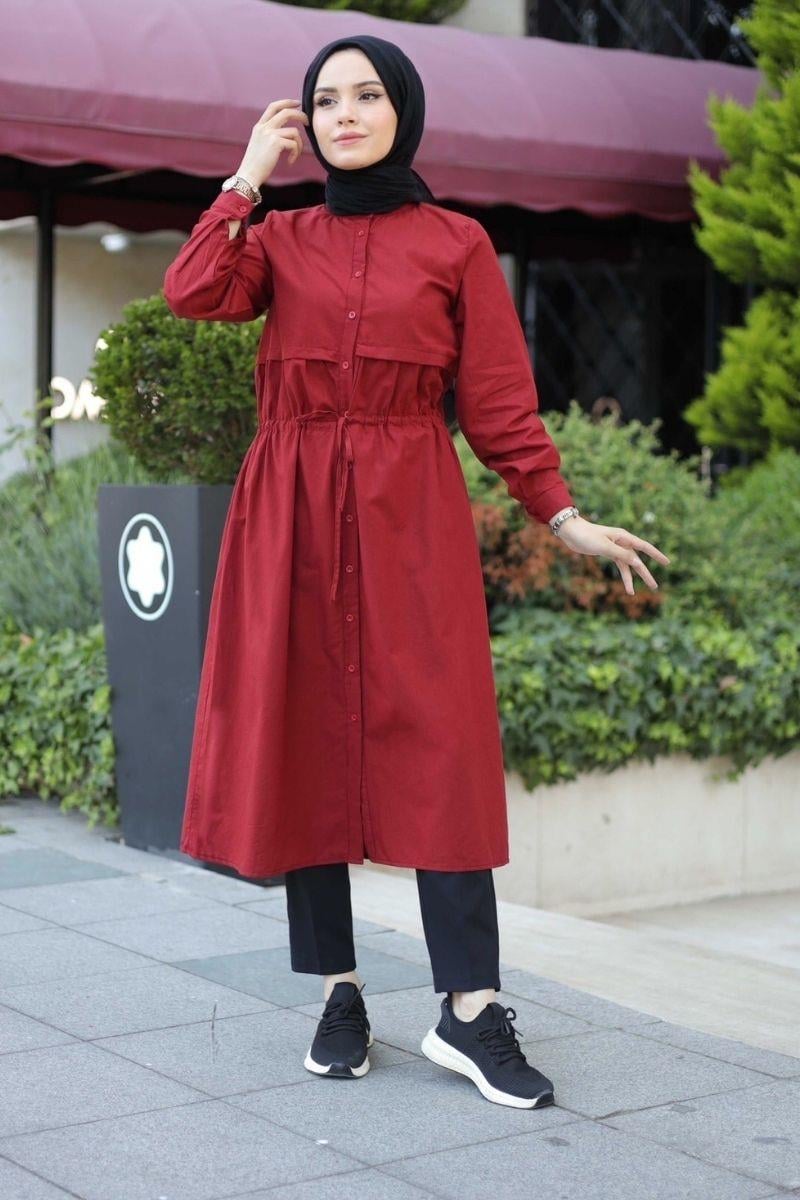 Arya Uzun Poplin Tunik Bordo