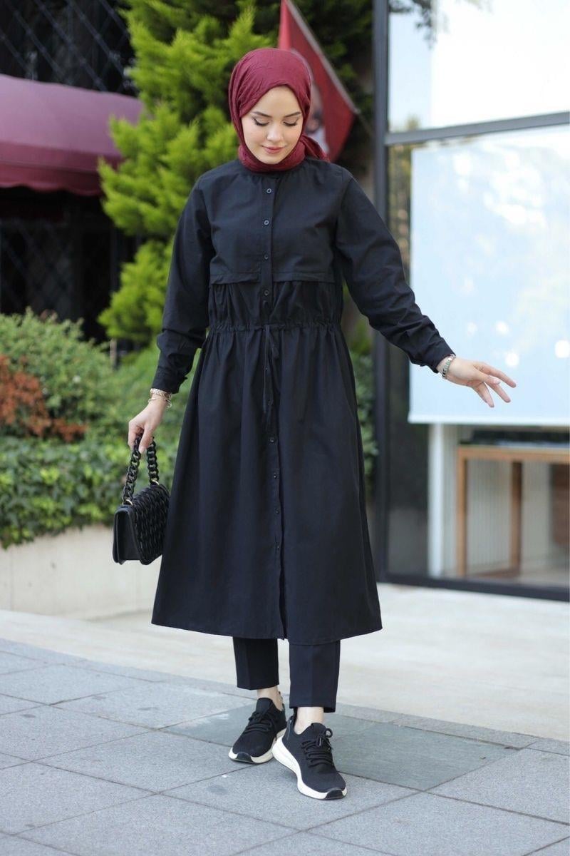 Arya Uzun Poplin Tunik Siyah