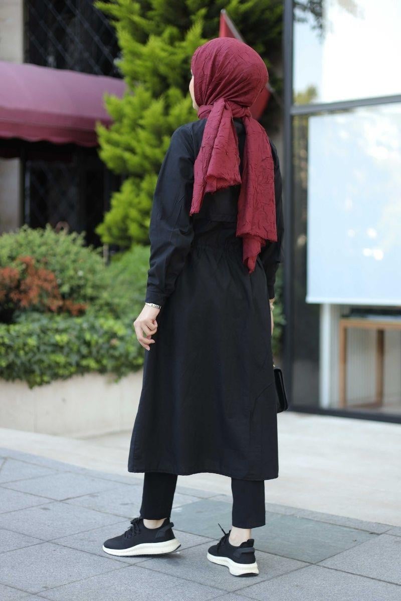 Arya Uzun Poplin Tunik Siyah