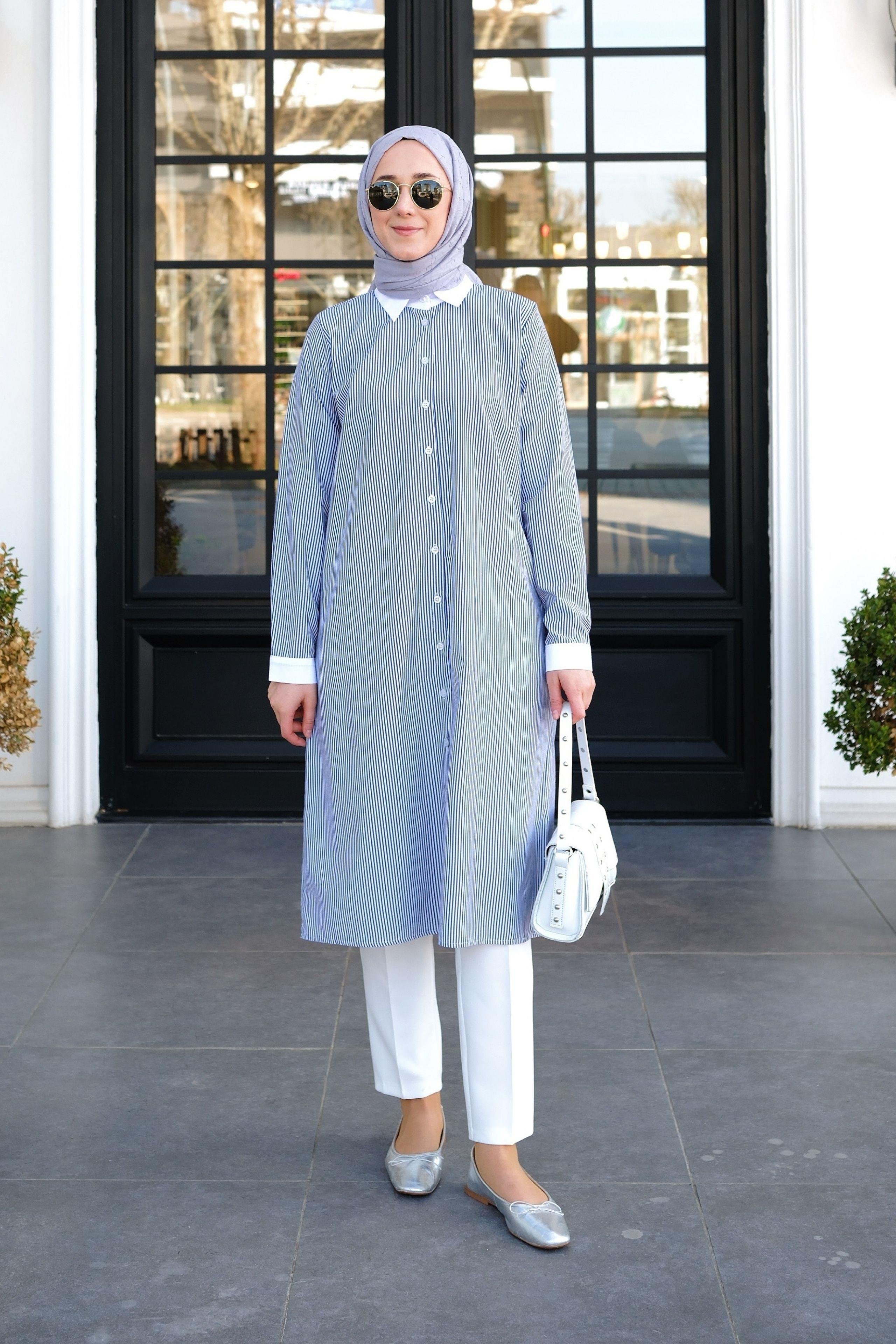 Bera Basic Çizgili Tunik Füme