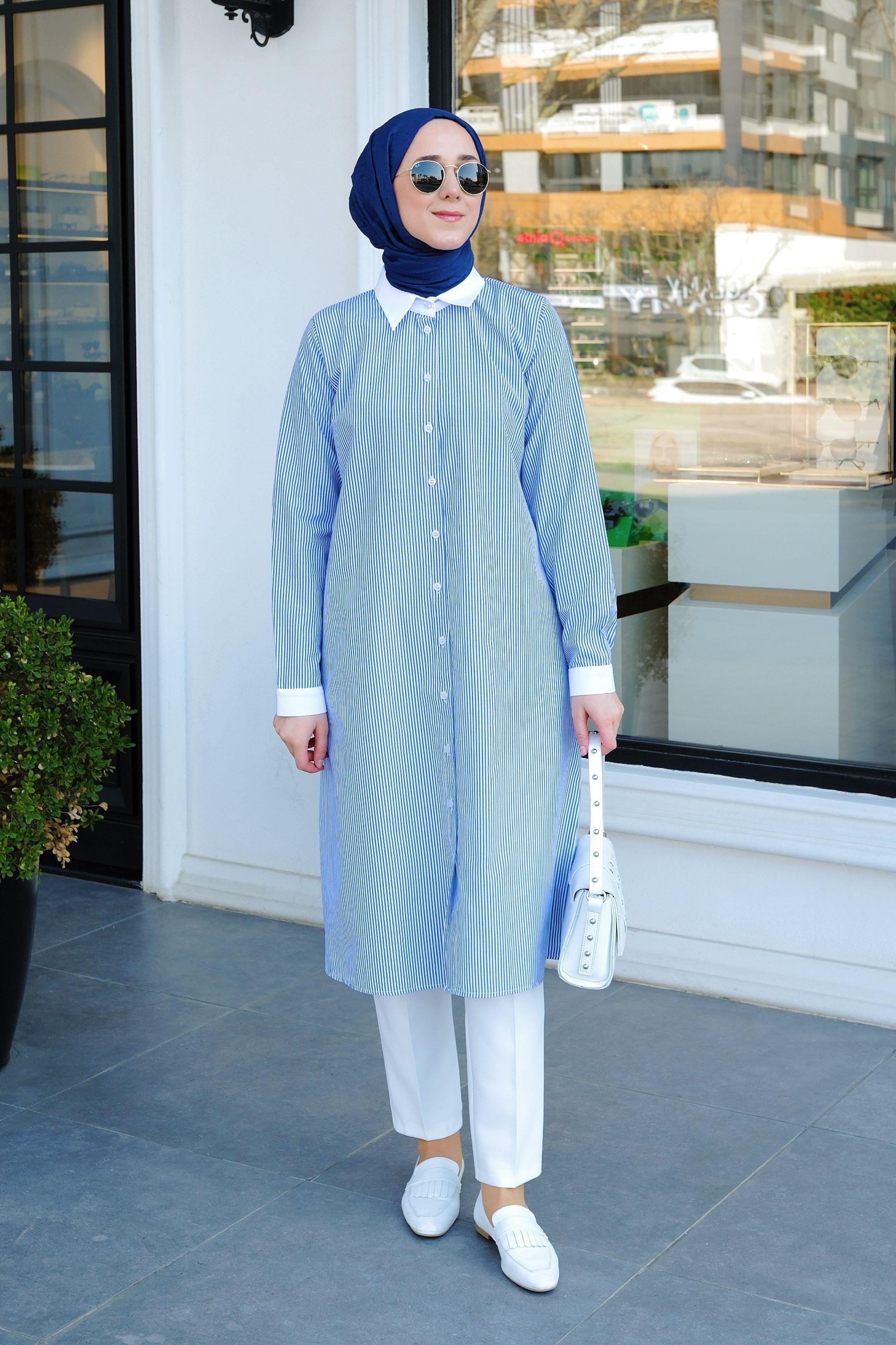 Bera Basic Çizgili Tunik Mavi