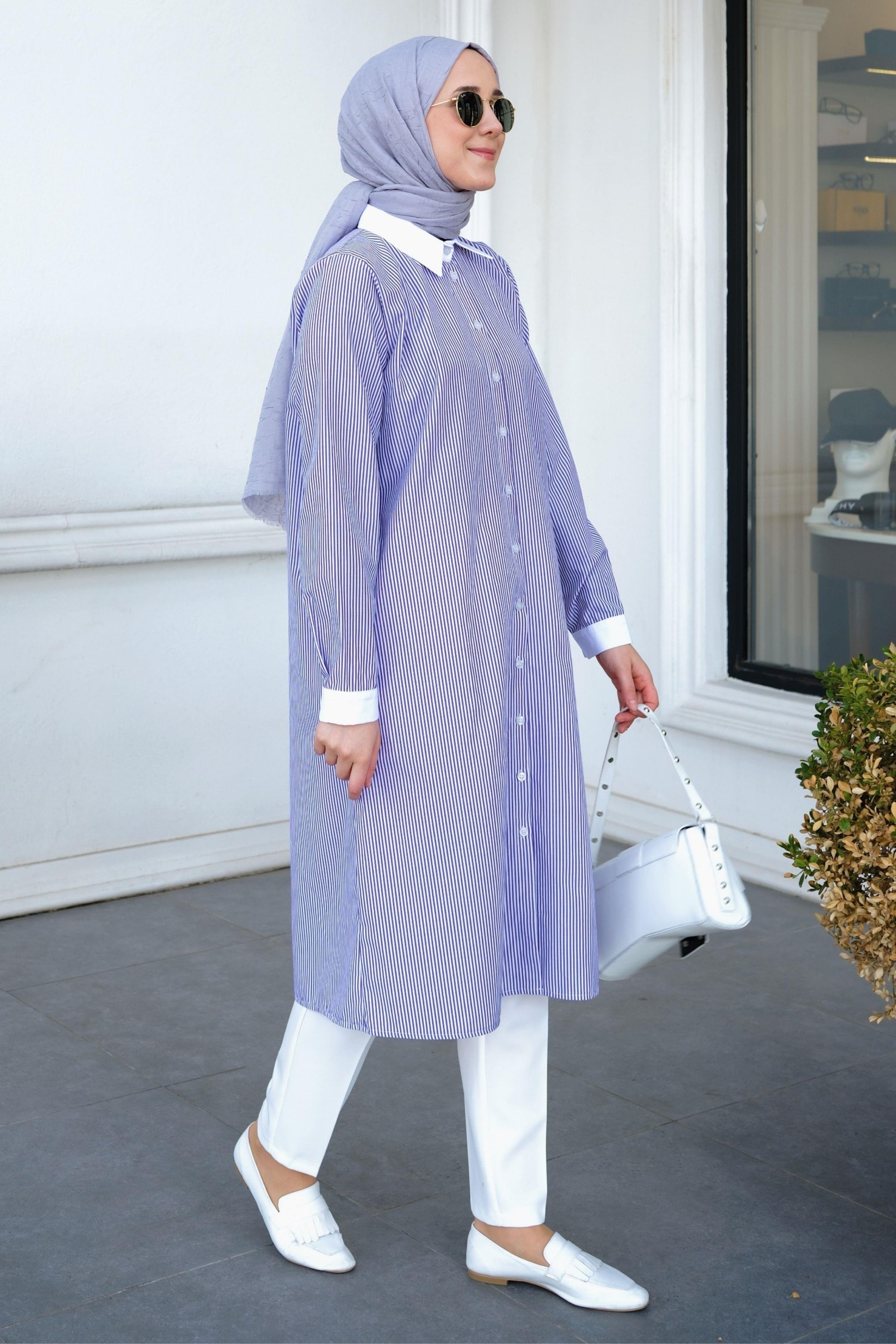 Bera Basic Çizgili Tunik Mor