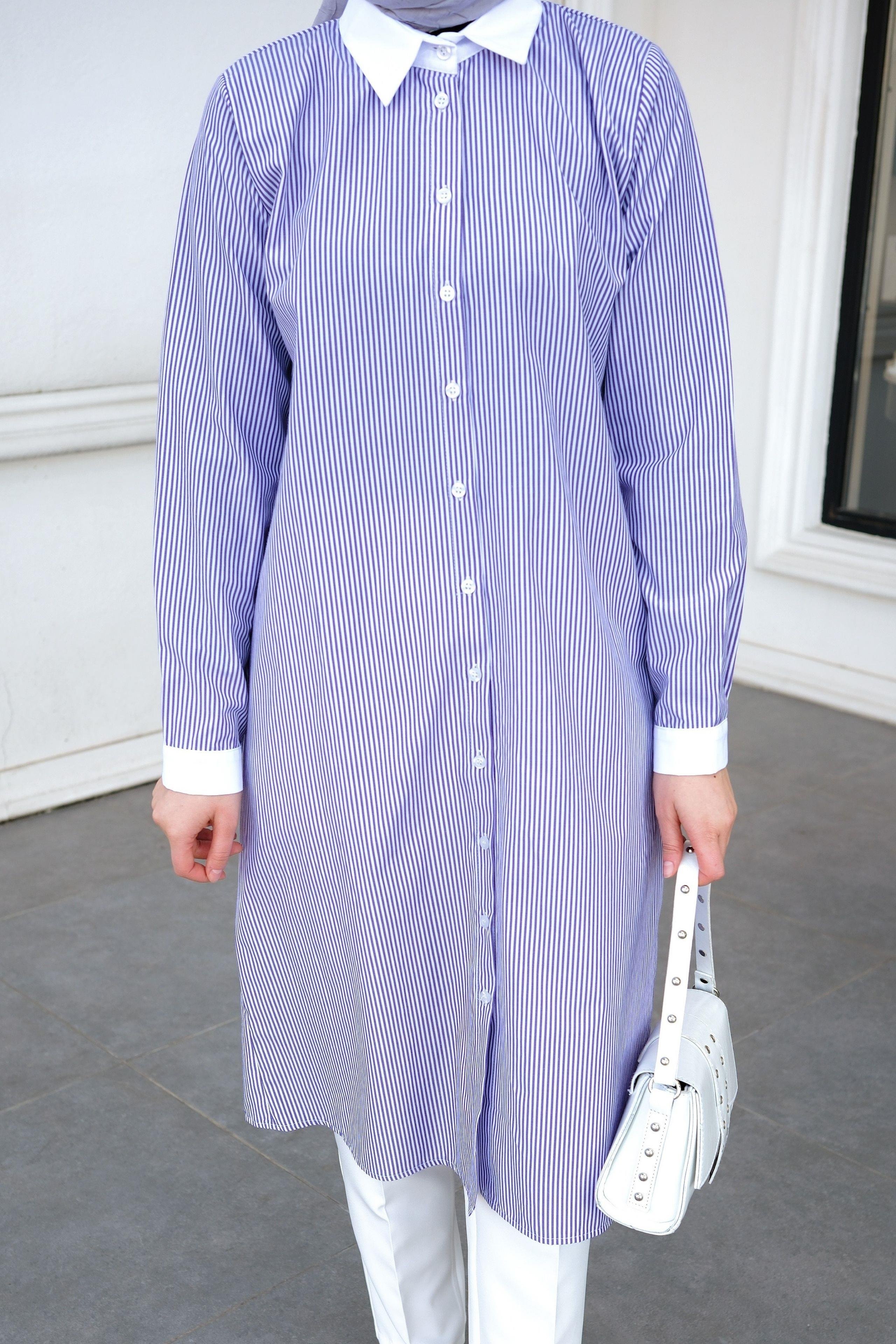 Bera Basic Çizgili Tunik Mor
