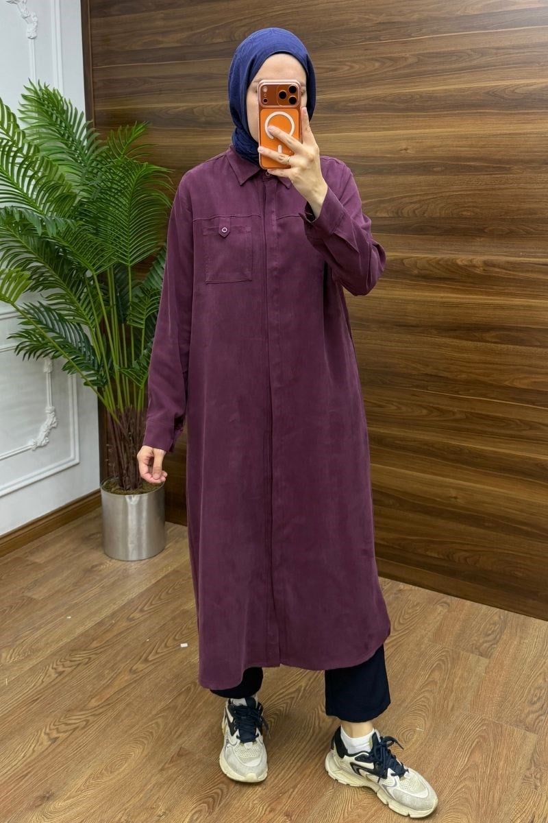 Cepli Lyocell Uzun Tunik Bordo