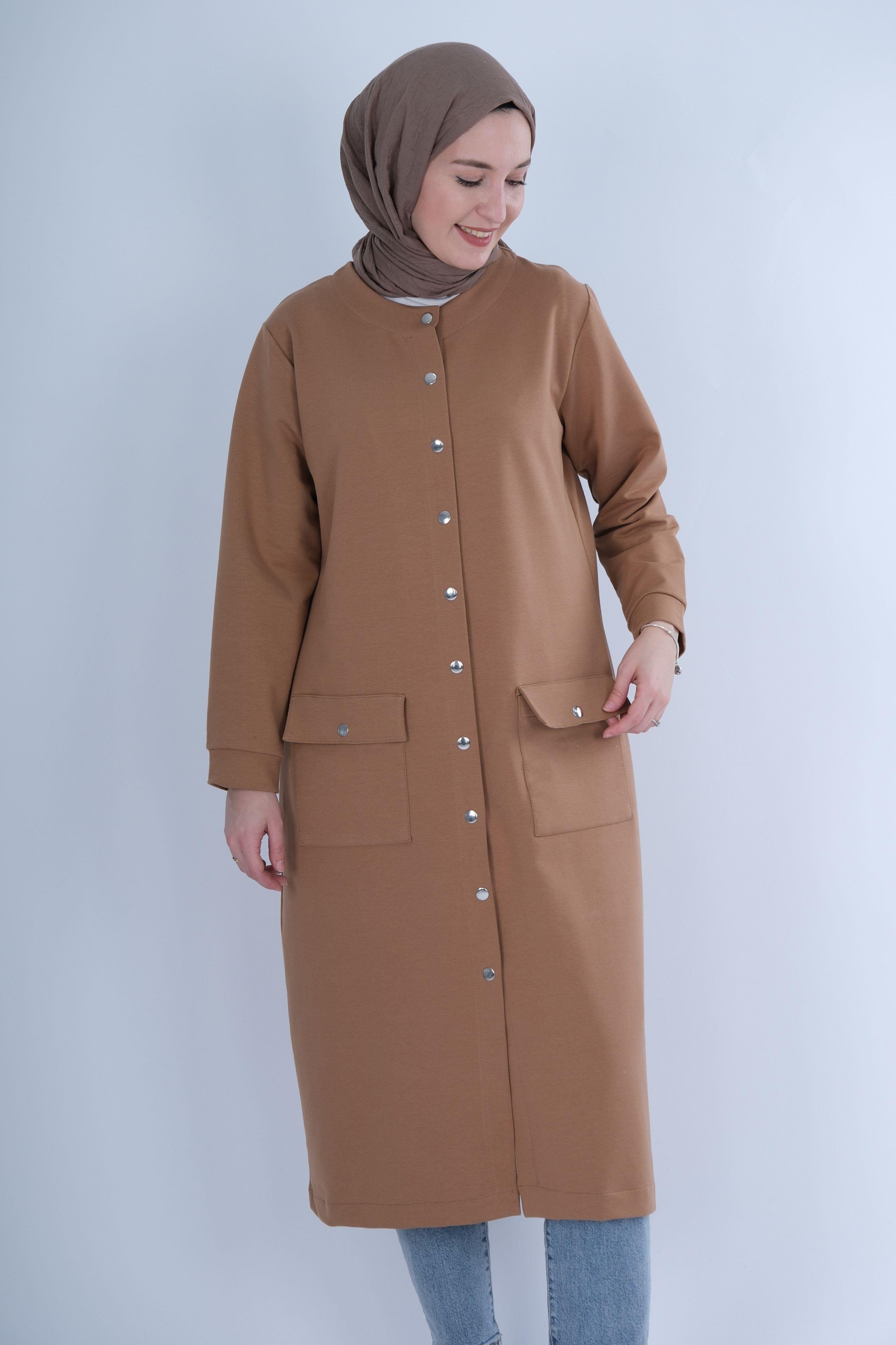 Çıtçıtlı Uzun Hırka Camel