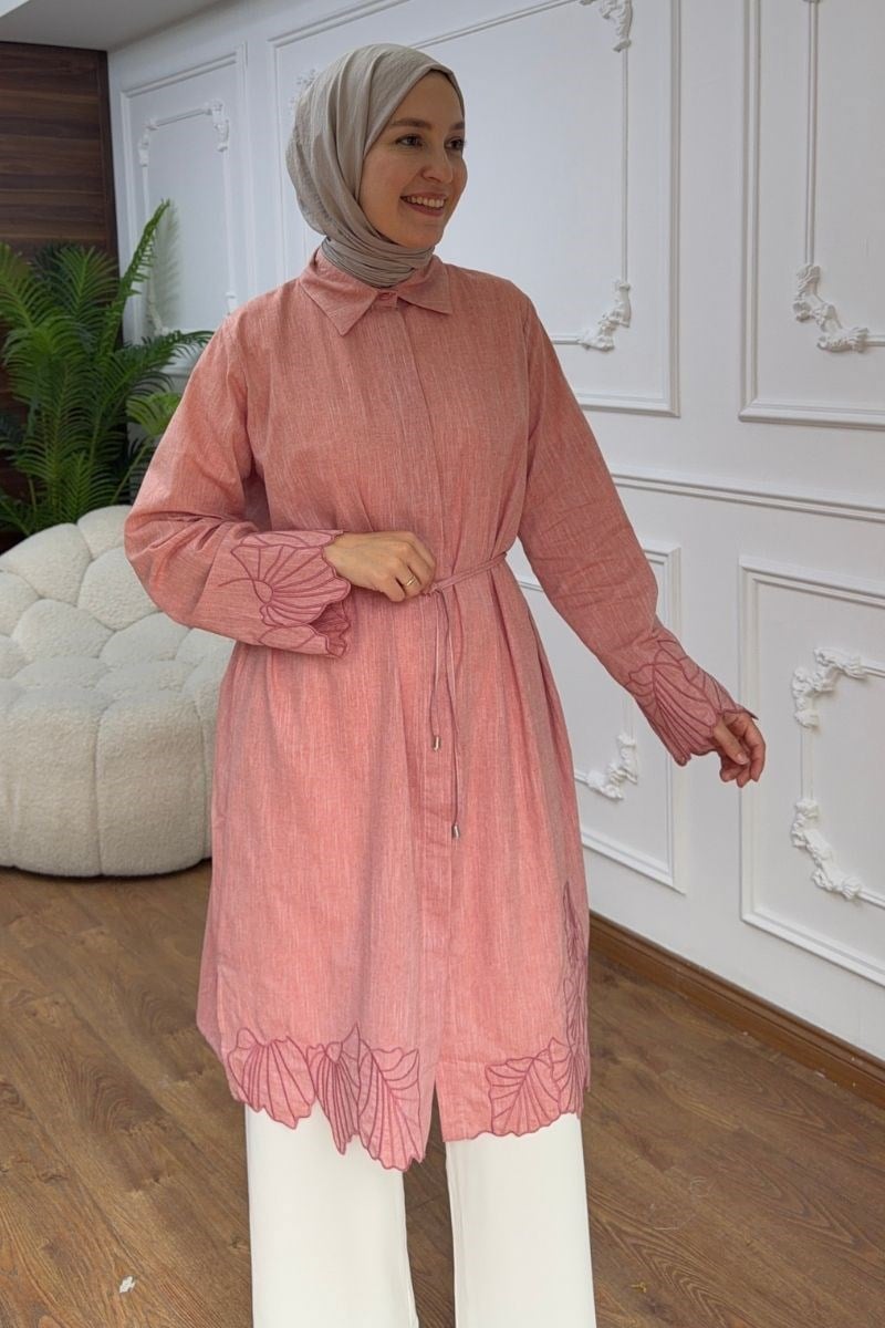 Etek Ucu Ve Kolları Nakışlı Tunik Kiremit