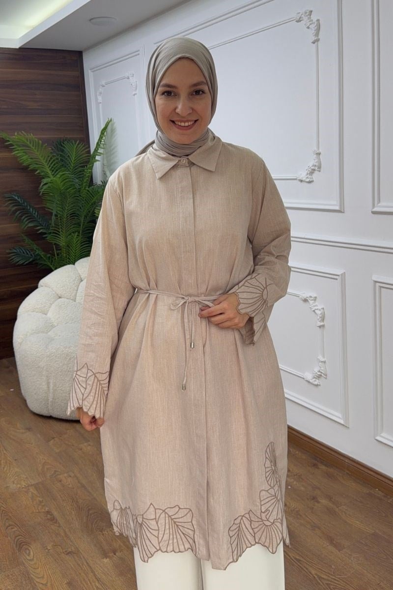 Etek Ucu Ve Kolları Nakışlı Tunik Taş 