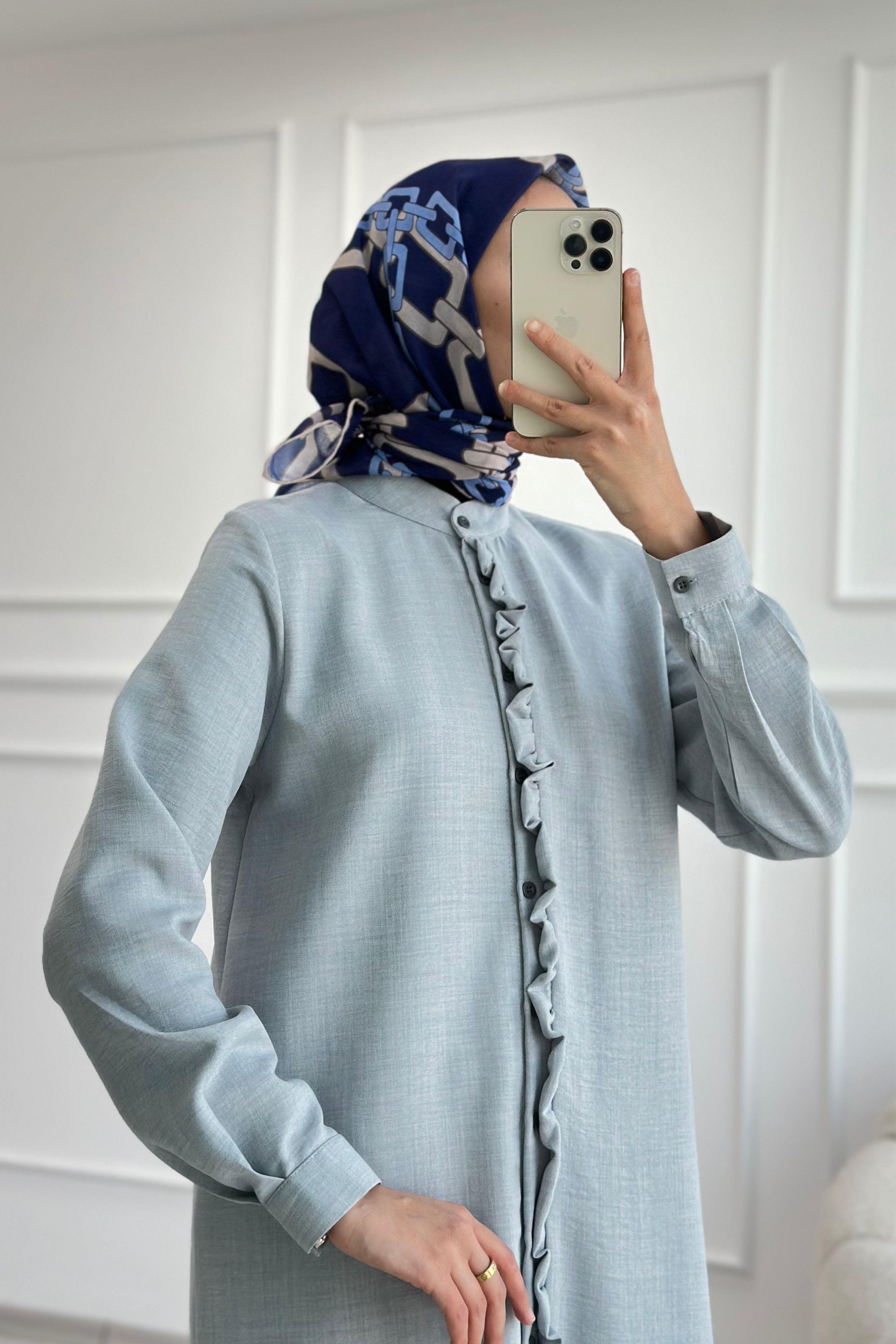 Fırfır Detaylı Uzun Tunik Gri