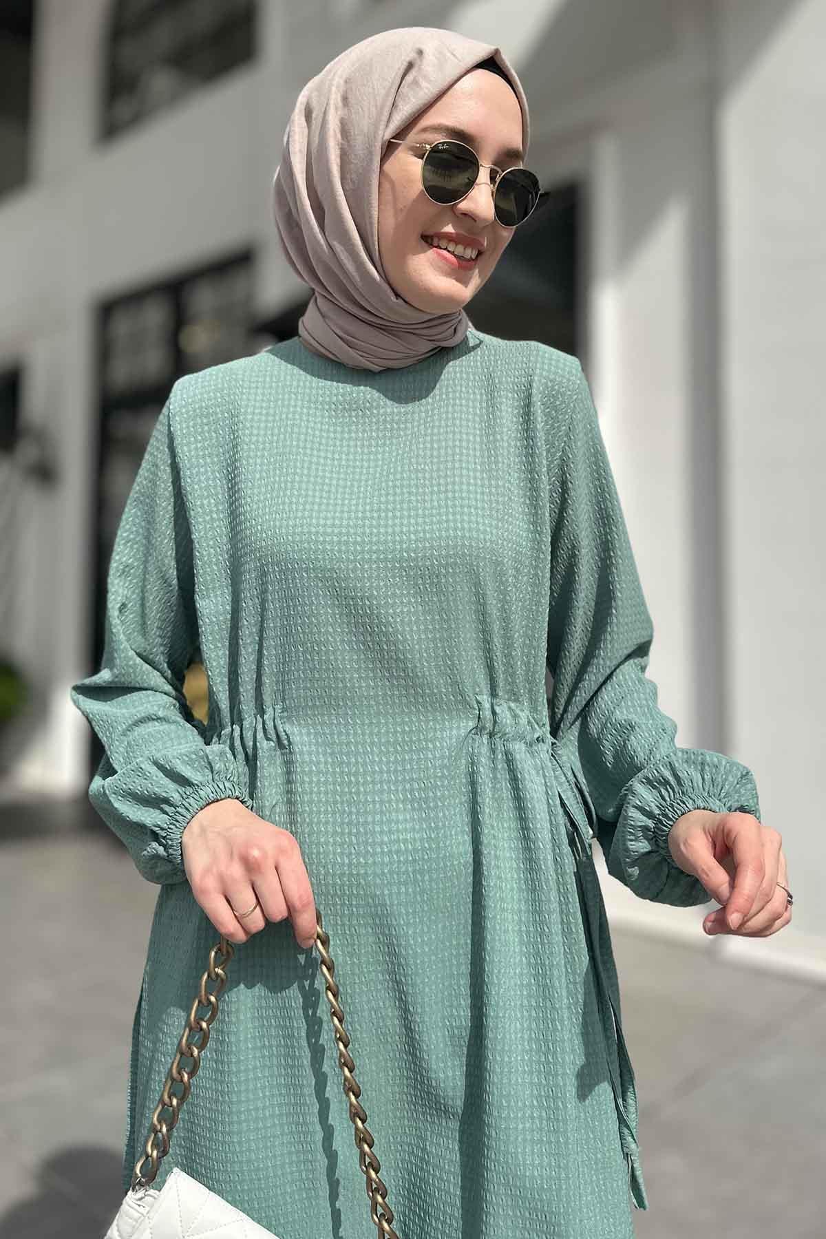 Gofre Tunik Mint Yeşili