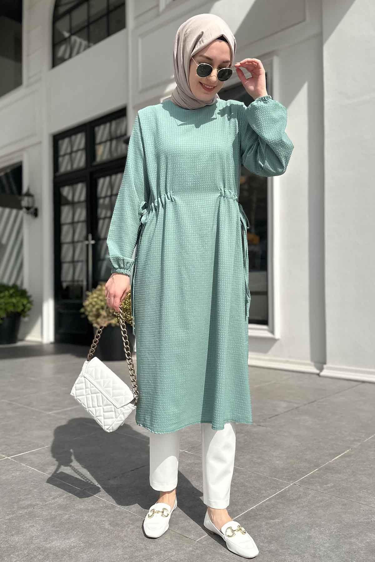 Gofre Tunik Mint Yeşili