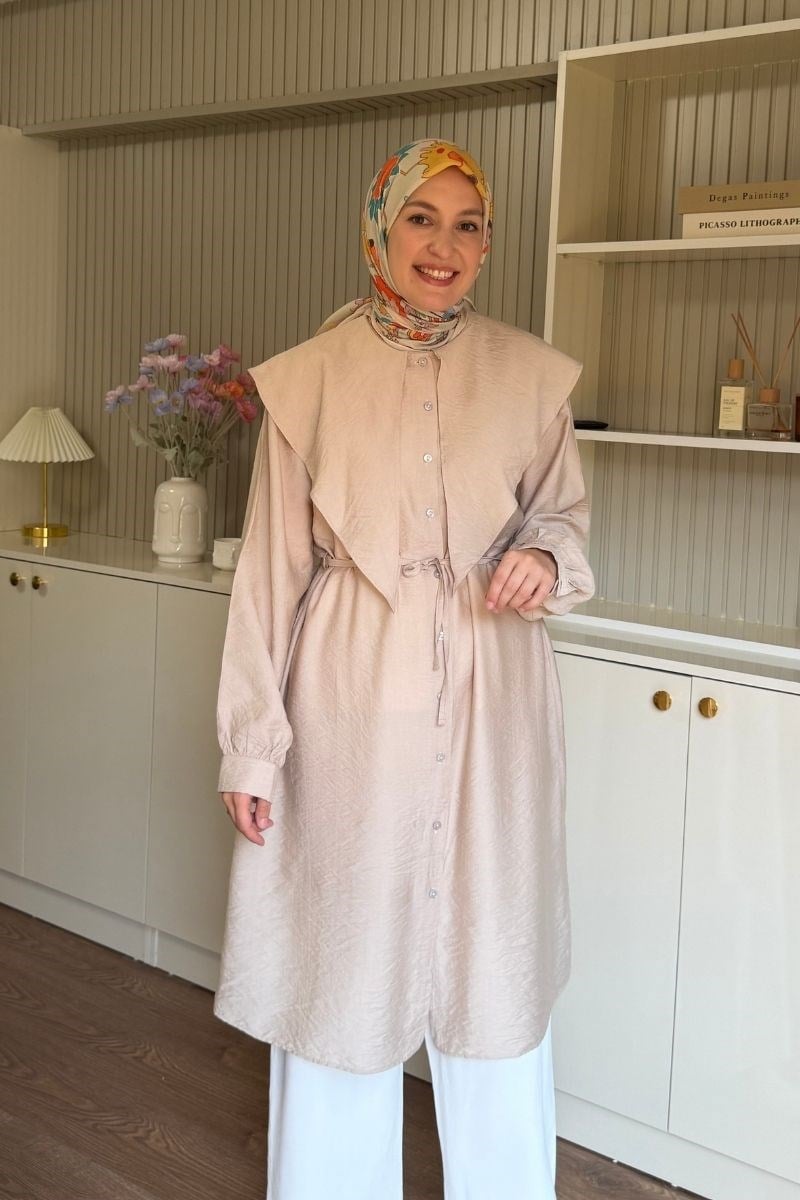 Linda Yakalı Çilek Uzun Tunik Taş