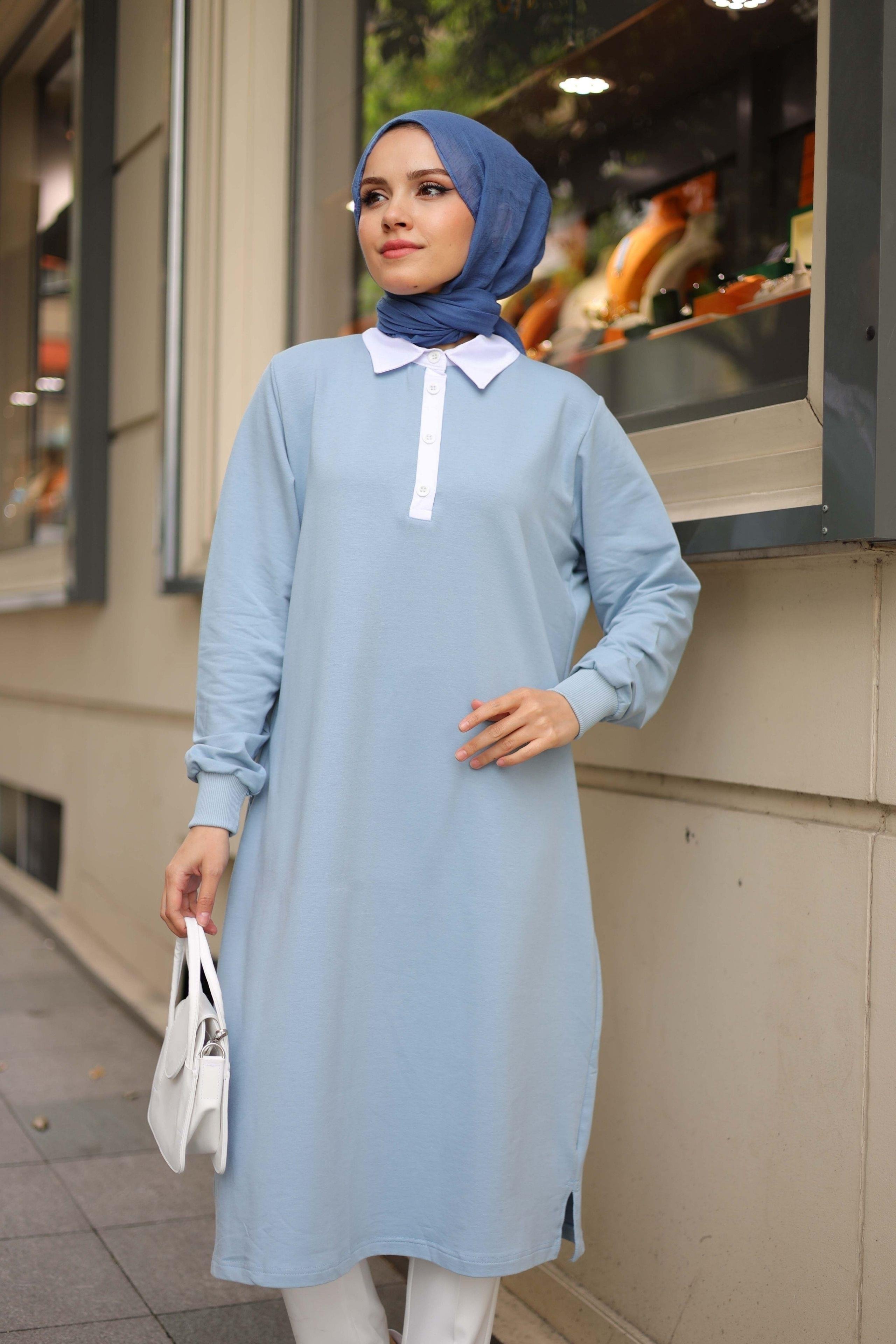 Minel Polo Yaka Sweat Tunik Mavi