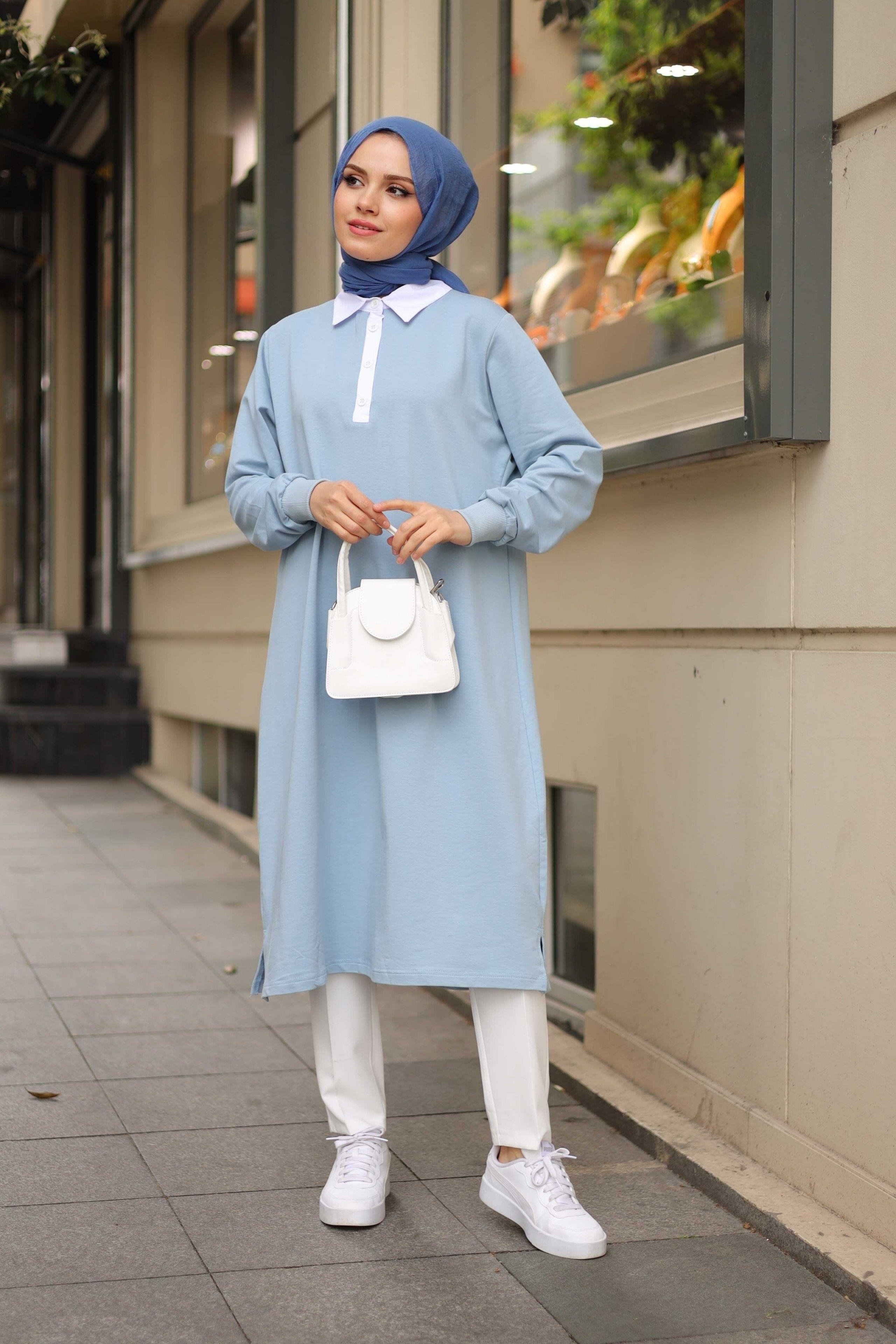 Minel Polo Yaka Sweat Tunik Mavi