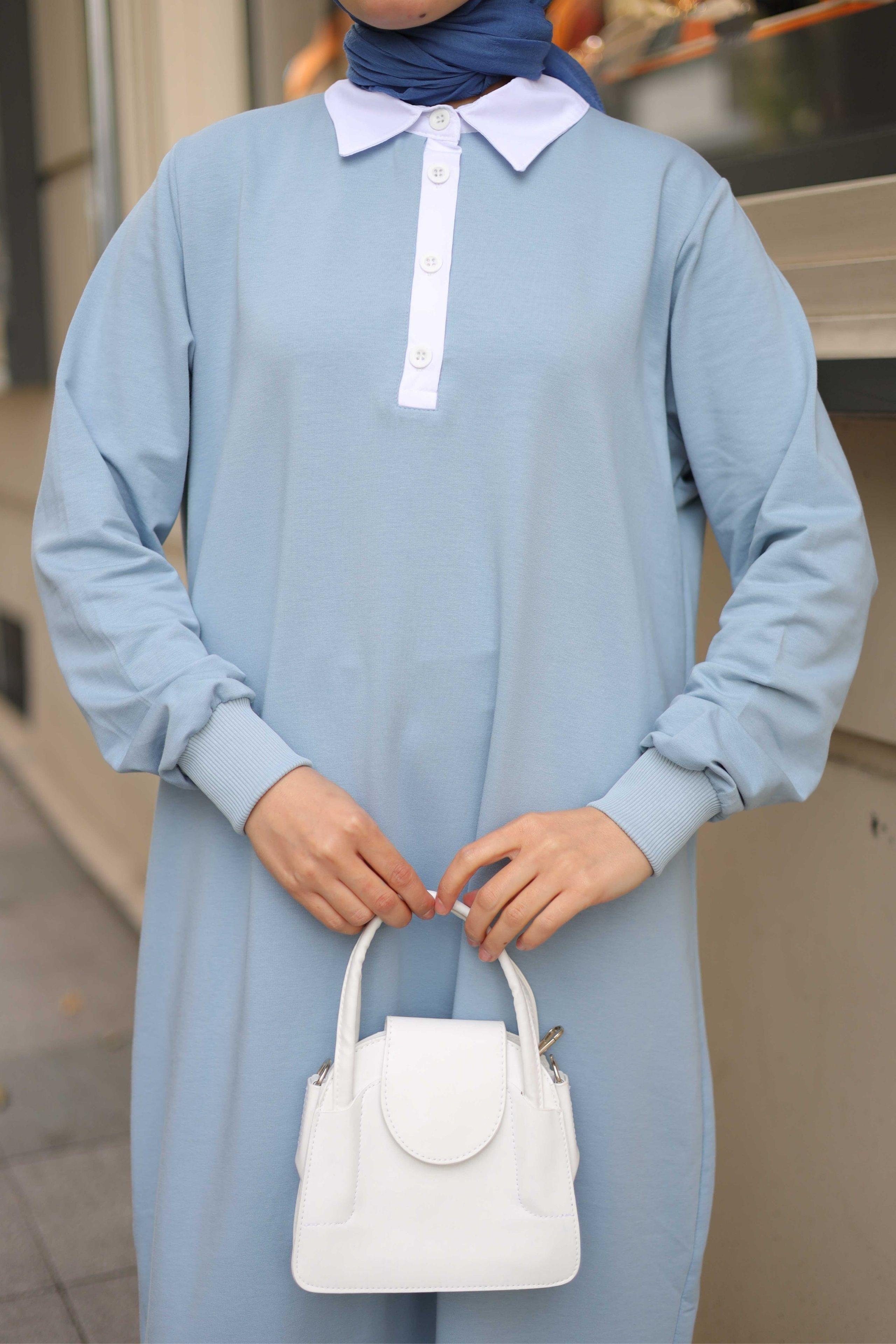 Minel Polo Yaka Sweat Tunik Mavi