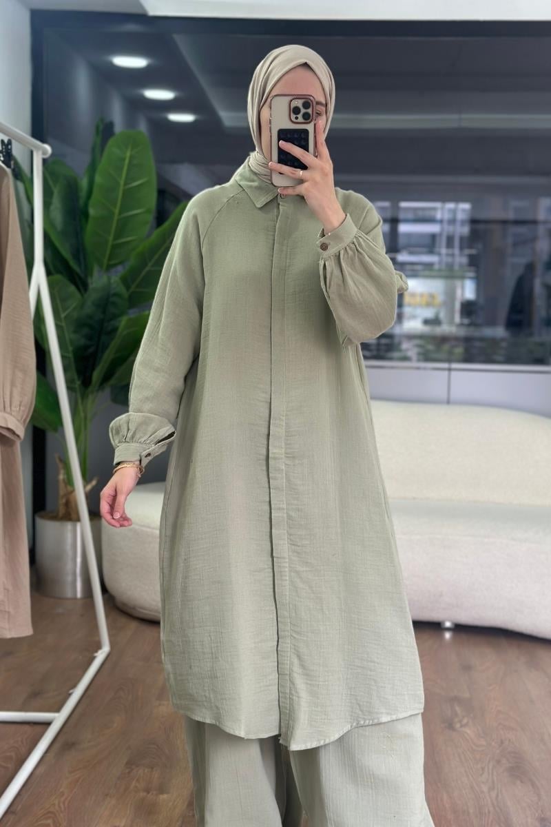 Müslin Uzun İkili Takım Mint Yeşili