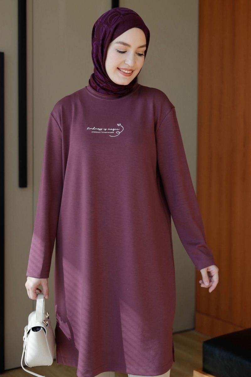 Önü Baskılı Oysho Sweat Mürdüm