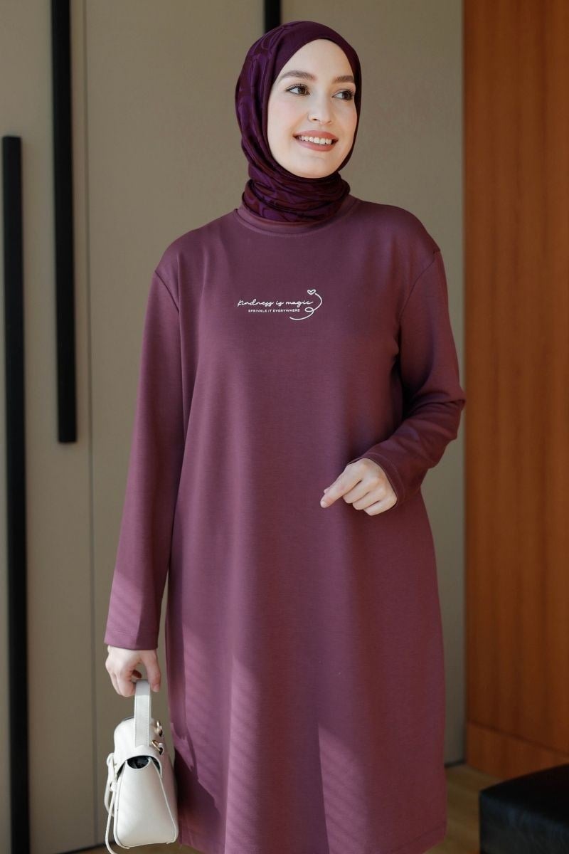 Önü Baskılı Oysho Sweat Mürdüm