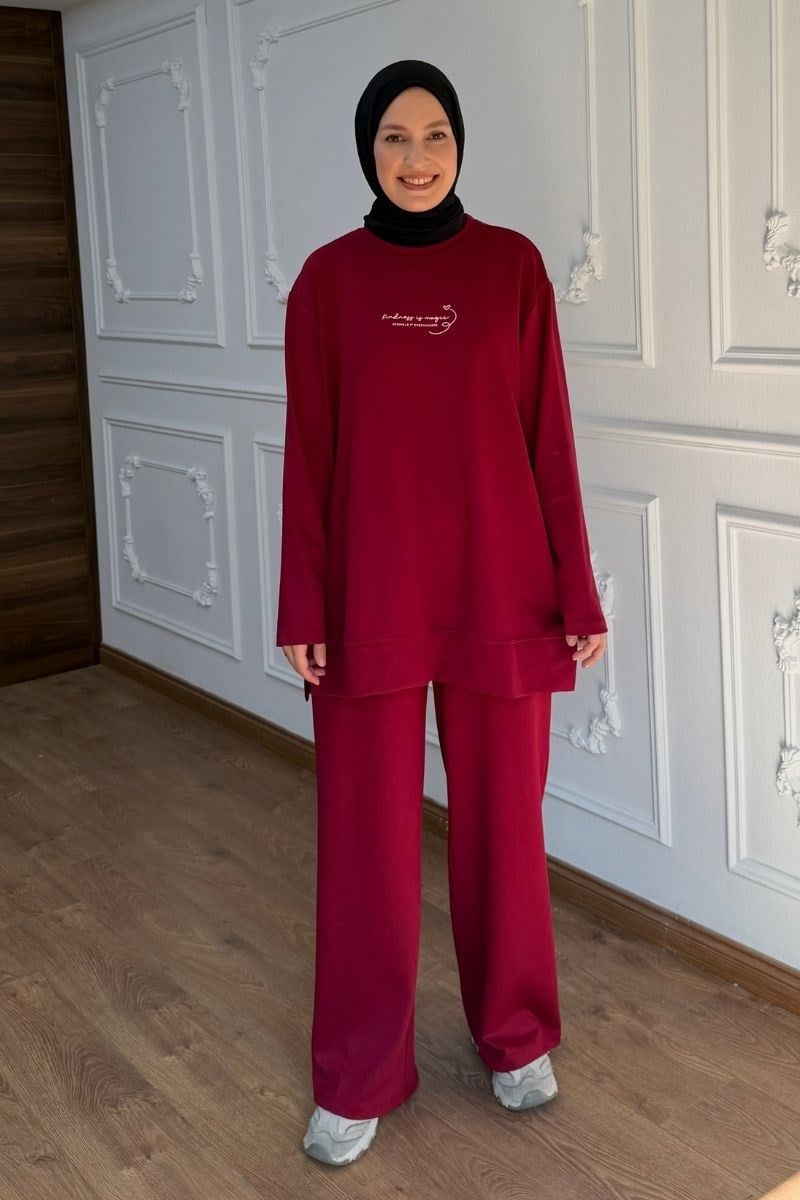 Önü Baskılı Oysho Takım Bordo