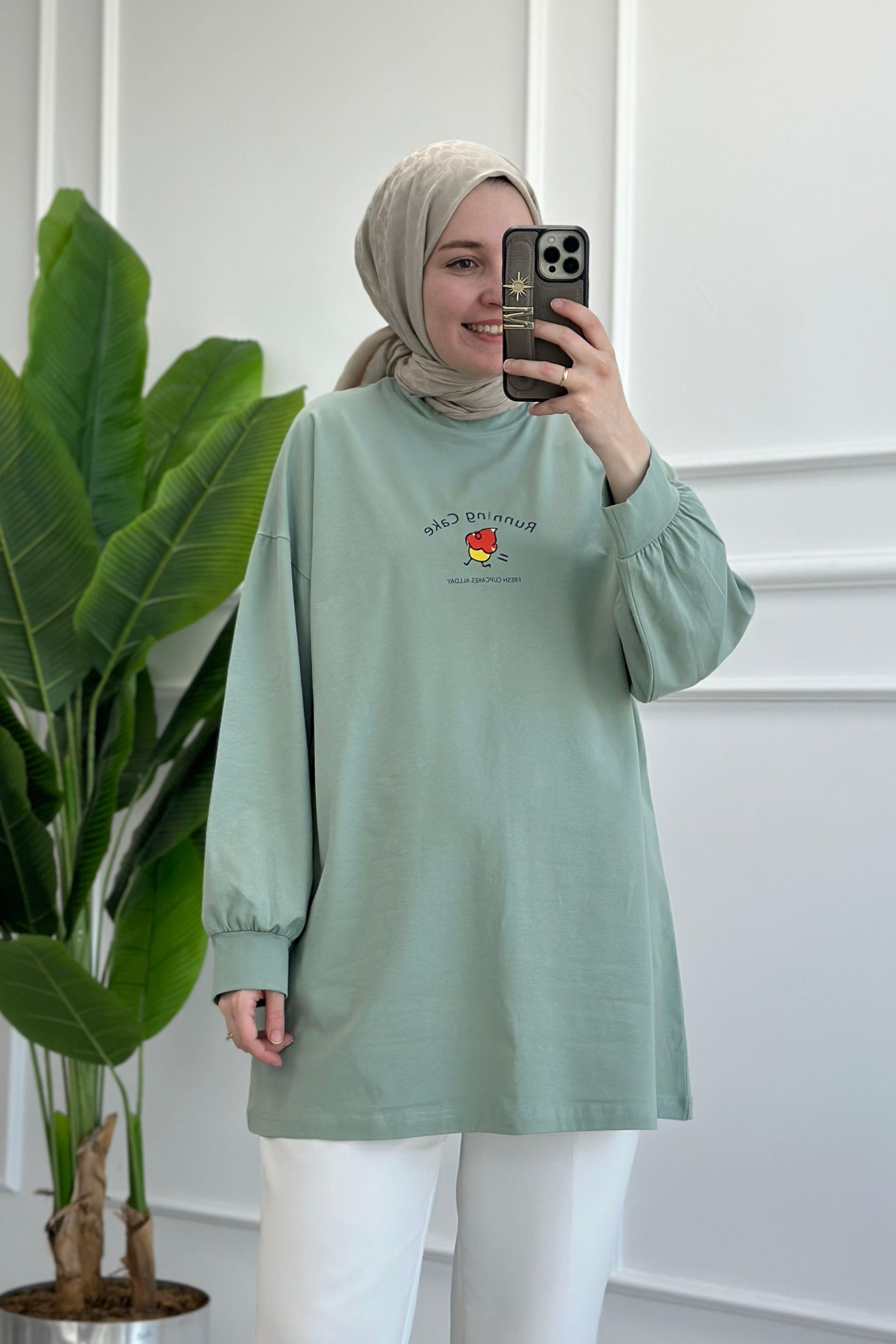 Oversize Baskılı Yazlık Sweat Mint