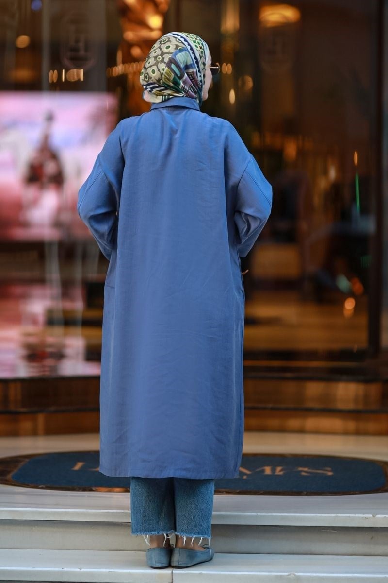 Seyyar Kemerli 120 Cm Tesla Tunik İndigo