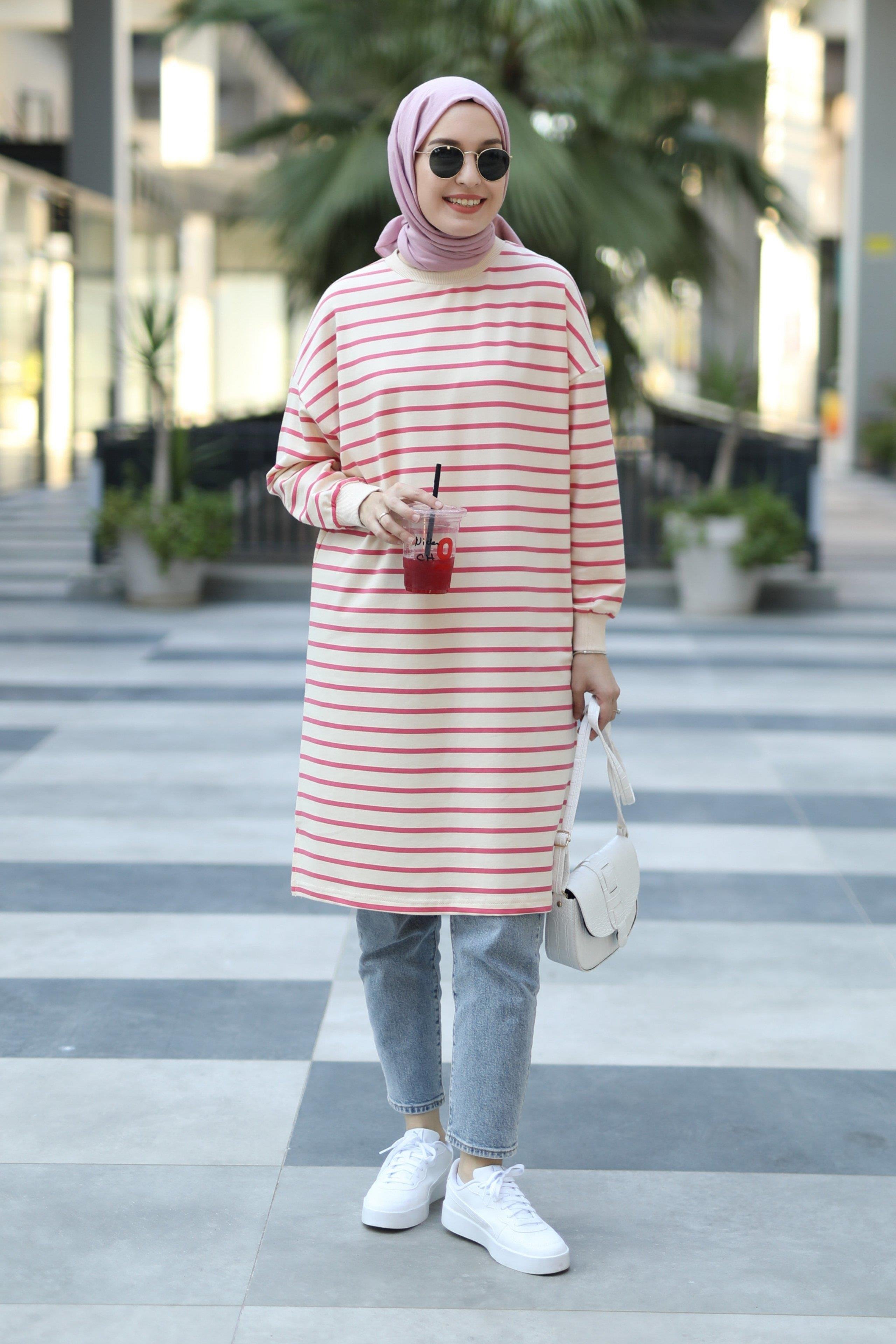 Spor Çizgili Sweat Pembe