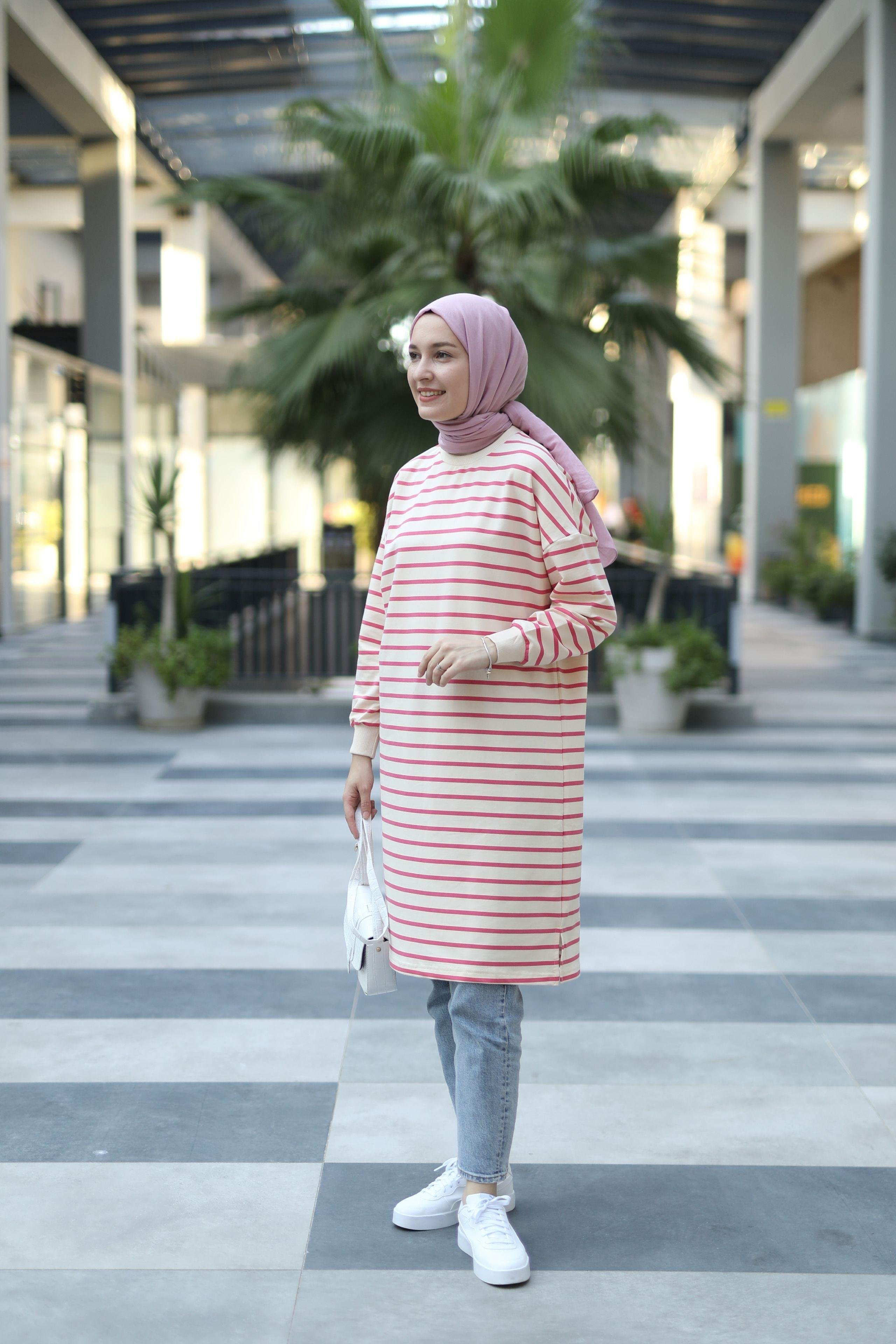 Spor Çizgili Sweat Pembe