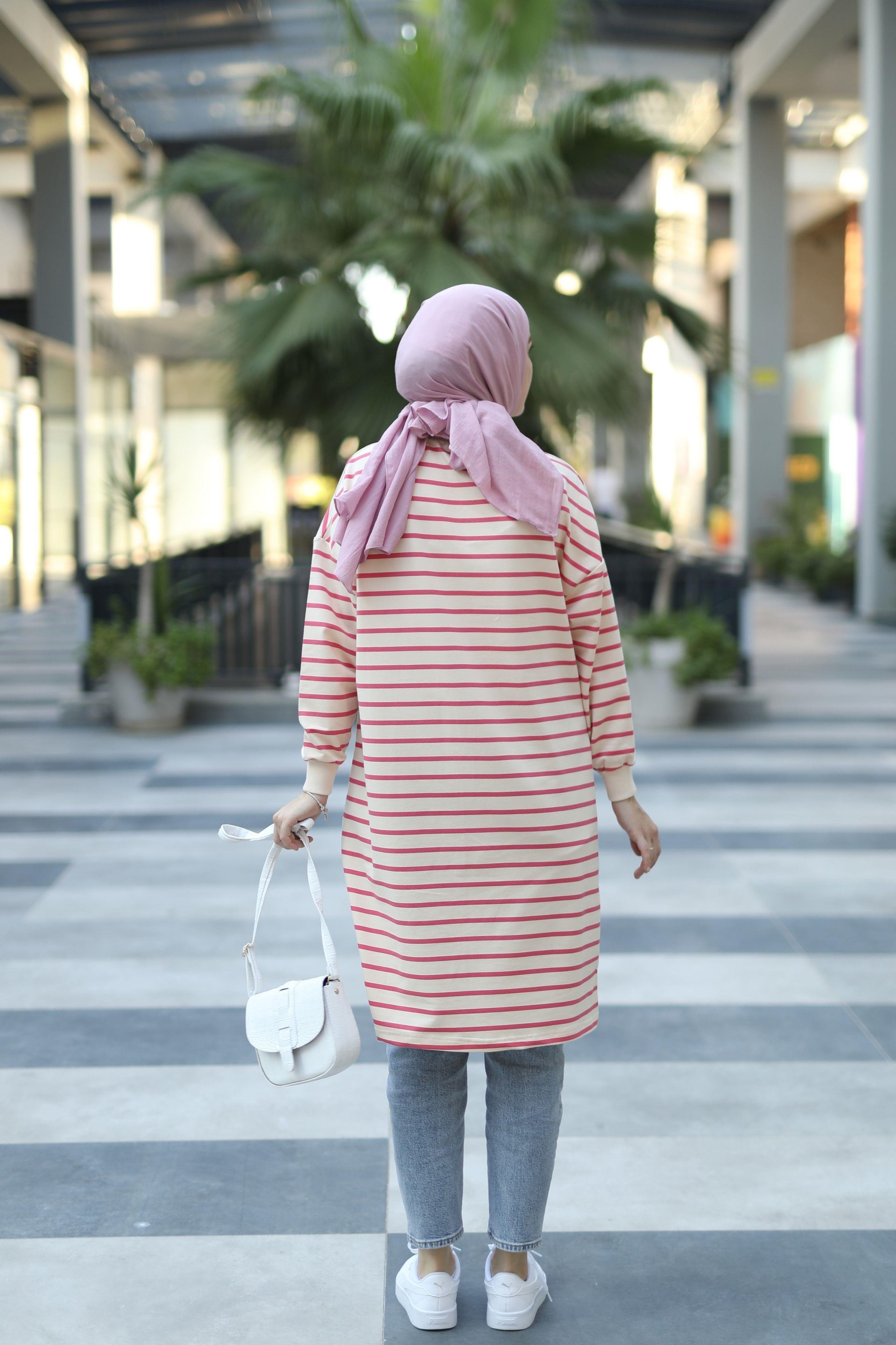 Spor Çizgili Sweat Pembe