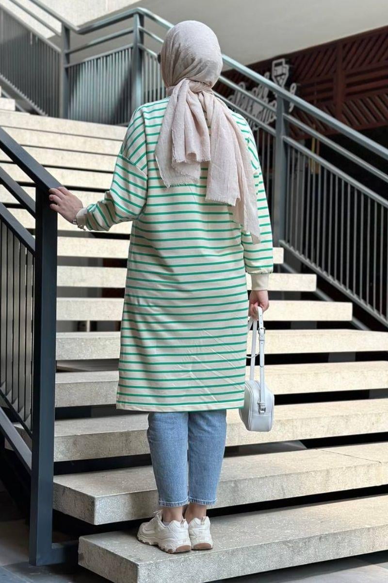 Spor Çizgili Sweat Yeşil