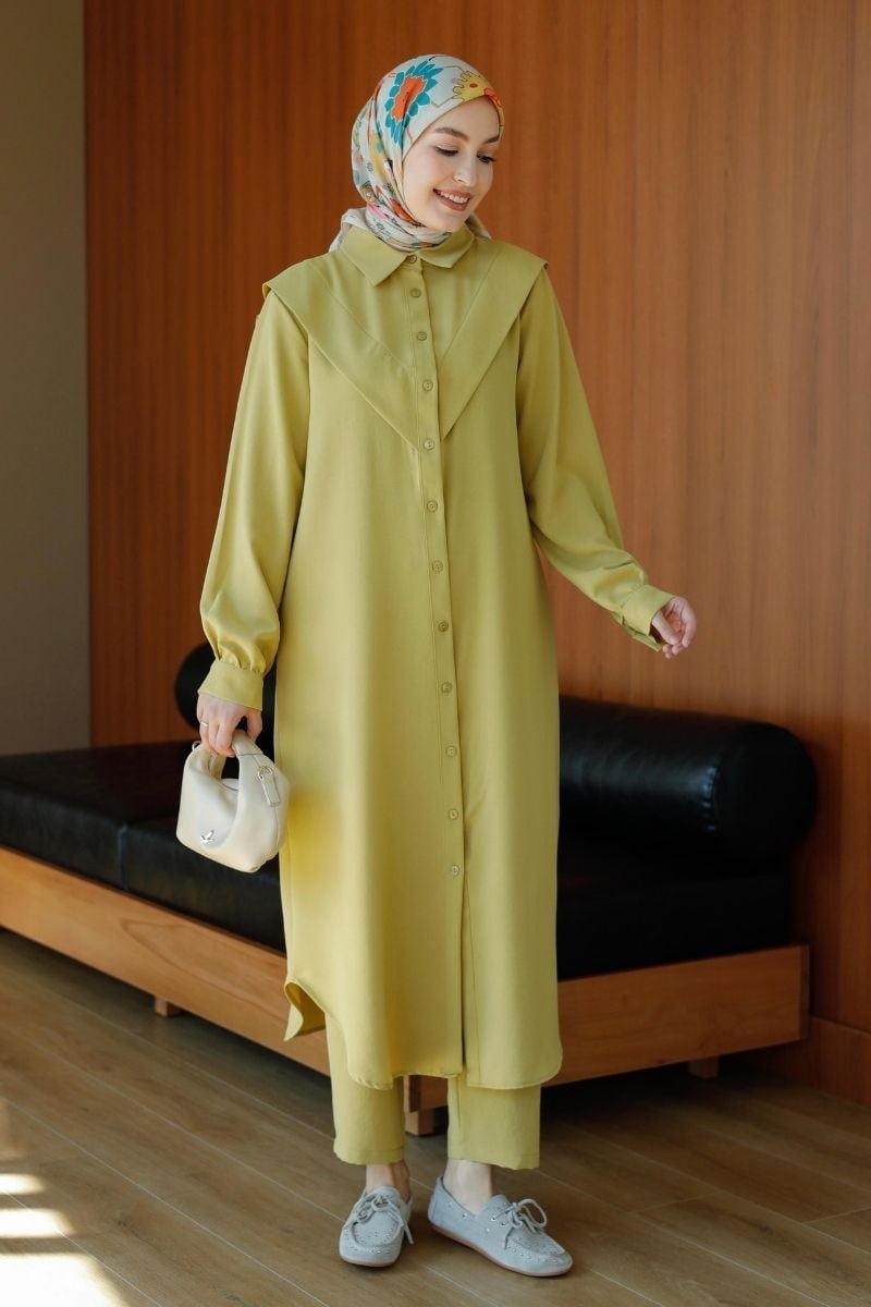 V Pervazlı Linda Takım Olive