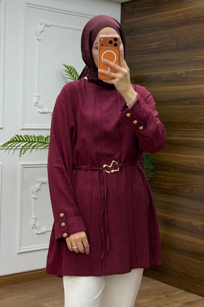 Visolin Seyyar Kemerli Tunik Bordo