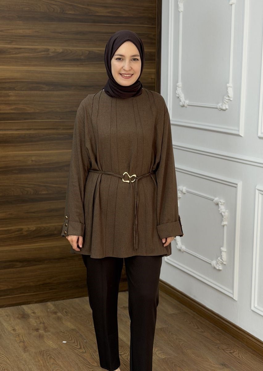 Visolin Seyyar Kemerli Tunik Kahve