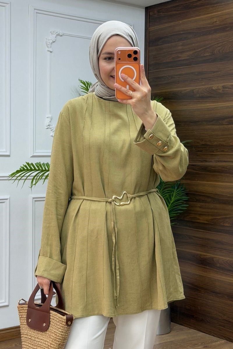Visolin Seyyar Kemerli Tunik Olive