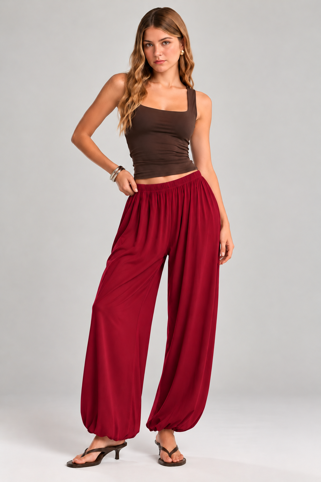 Bordo Dökümlü Şalvar Pantolon