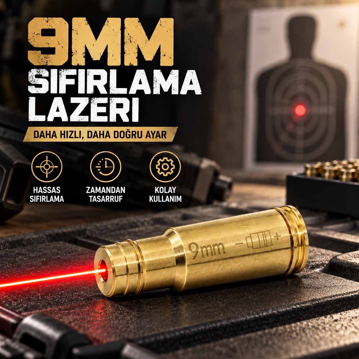 9mm Tabanca Sıfırlama Lazeri - 9x19 Kovan Tipi Laser Bore Sighter