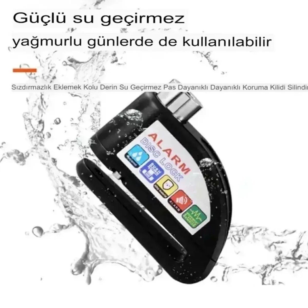 Alarmlı Motosiklet Disk Kilidi 110 Desibel Su Geçirmez Hareket Sensörlü Siyah
