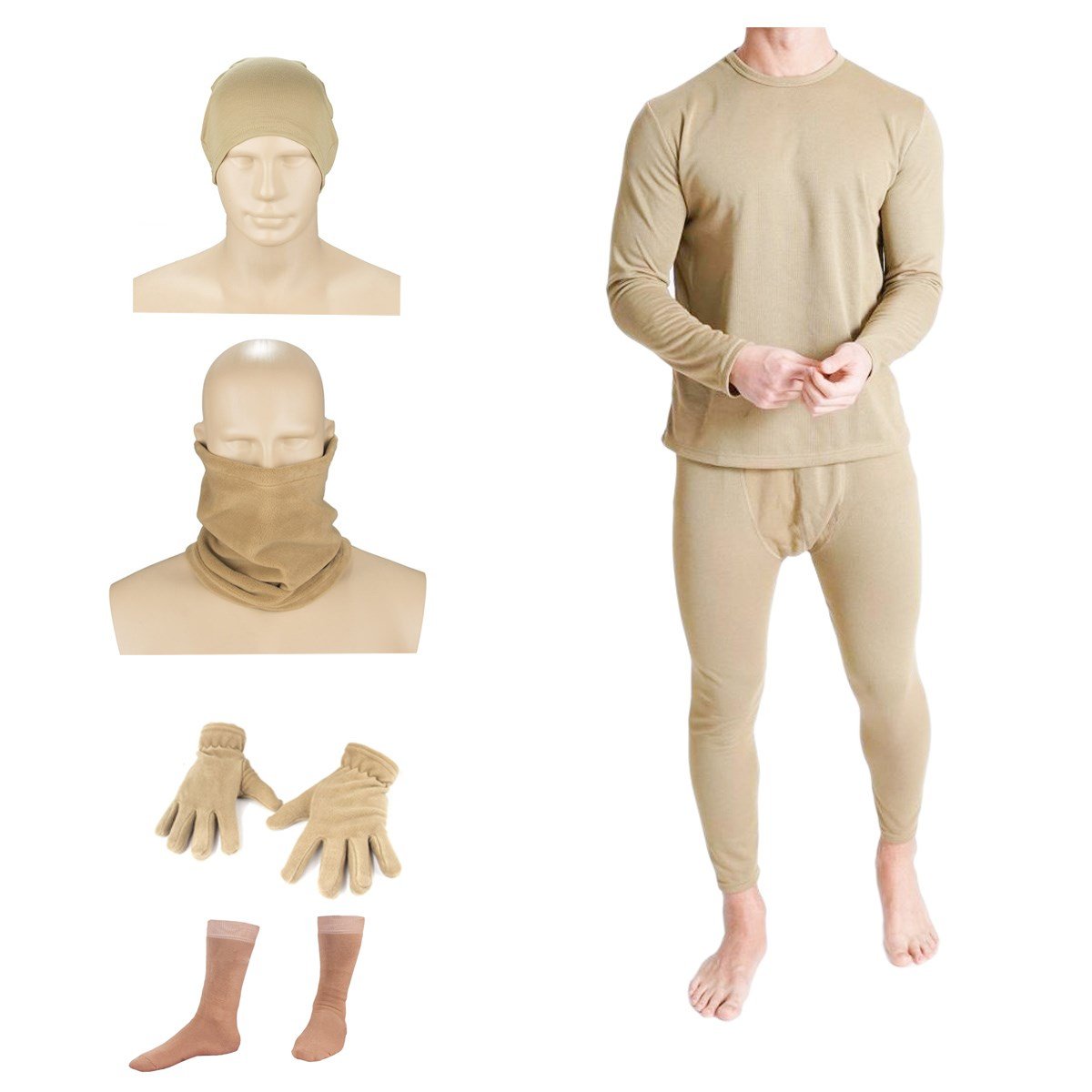 Bej Termal İçlik Takımı Termal Bere Polar Boyunluk Polar Eldiven Termal Çorap
