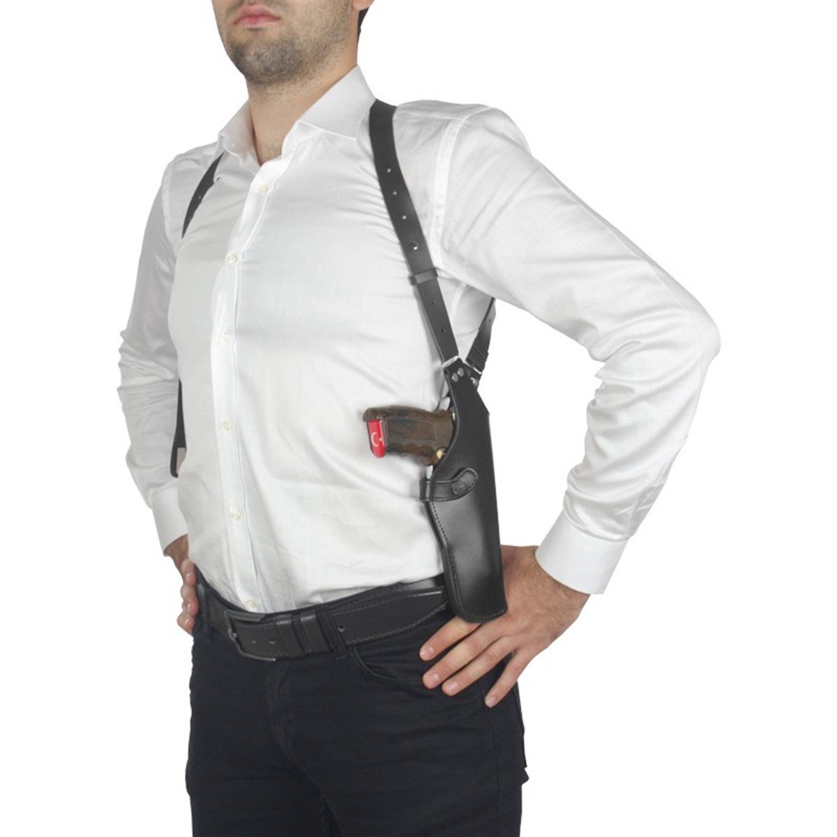 Dik Deri Koltuk Altı Kılıfı Çift Şarjörlüklü Siyah - Universal