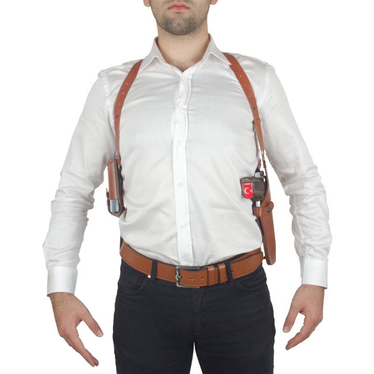 DİK DERİ KOLTUK ALTI KILIFI ÇİFT ŞARJÖRLÜKLÜ TABA - UNİVERSAL