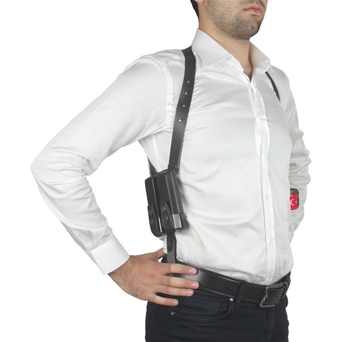 Dik Deri Koltuk Altı Kılıfı Çift Şarjörlüklü Siyah - Universal