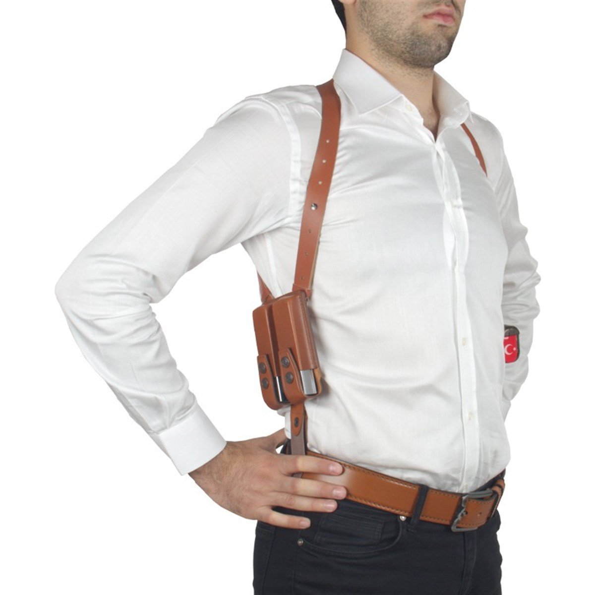 DİK DERİ KOLTUK ALTI KILIFI ÇİFT ŞARJÖRLÜKLÜ TABA - UNİVERSAL