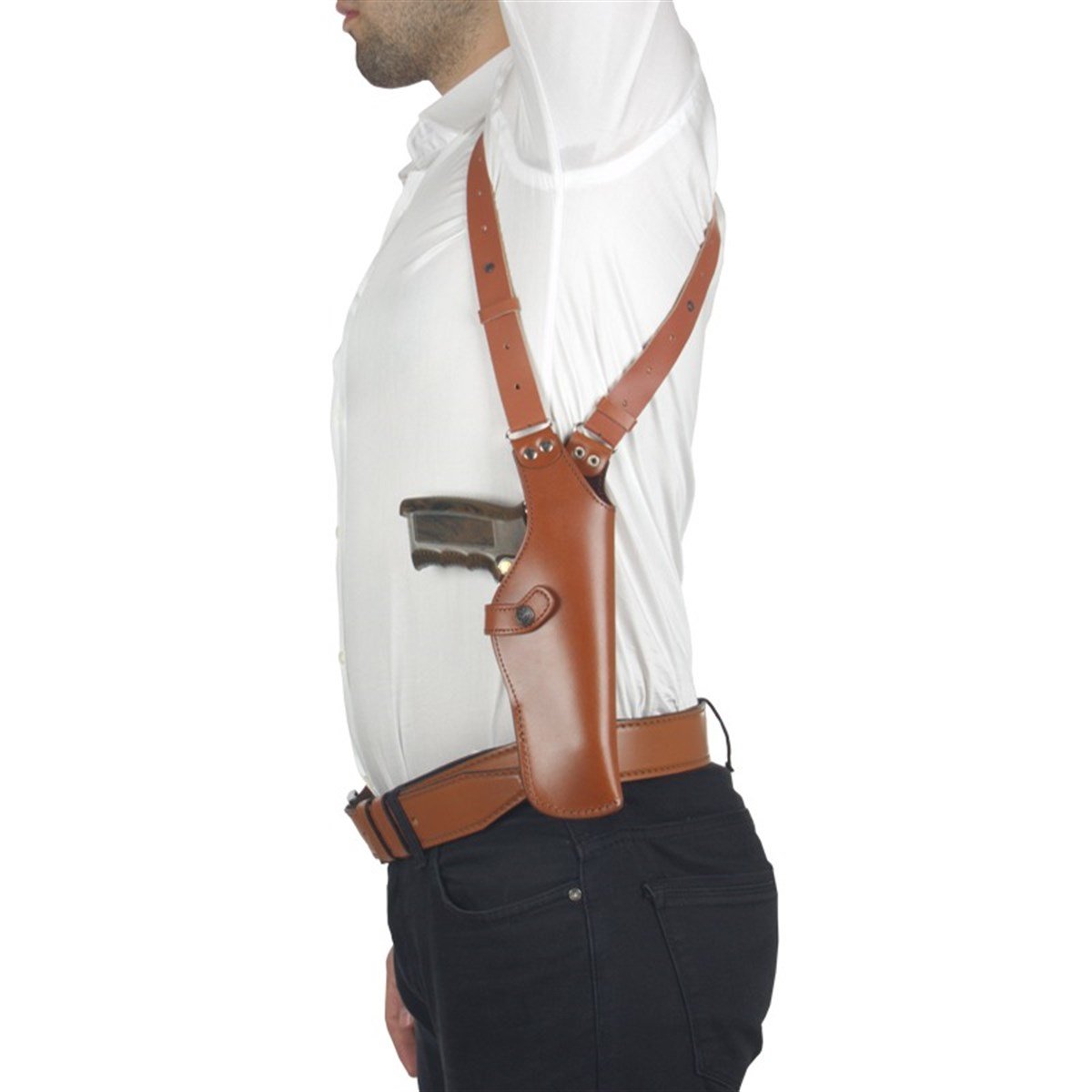 DİK DERİ KOLTUK ALTI KILIFI ÇİFT ŞARJÖRLÜKLÜ TABA - UNİVERSAL