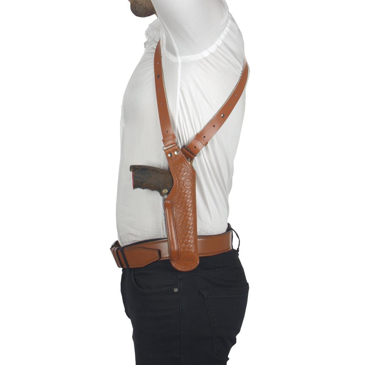 Dik Desenli Deri Koltuk Altı Tabanca Kılıfı Çift Şarjörlüklü Taba-Universal