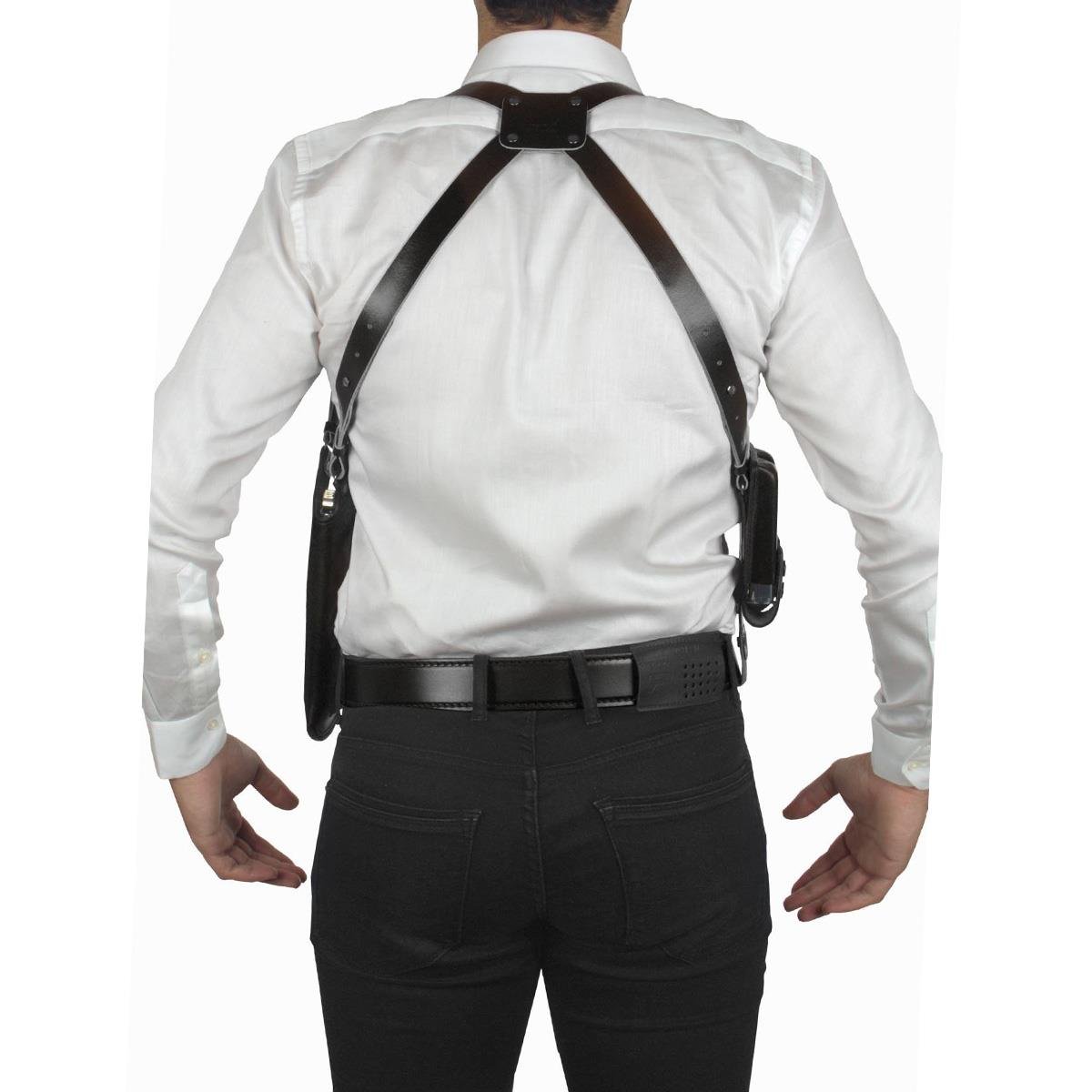 Dik Desenli Deri Koltuk Altı Tabanca Kılıfı Çift Şarjörlüklü Siyah-Universal