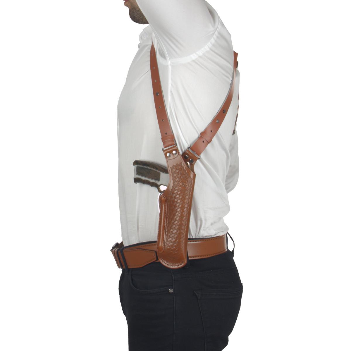 Dik Desenli Deri Koltuk Altı Tabanca Kılıfı Taba-Universal