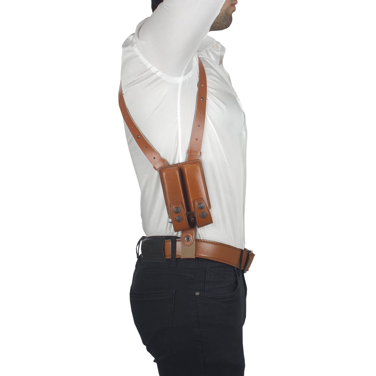 Dik Desenli Deri Koltuk Altı Tabanca Kılıfı Çift Şarjörlüklü Taba-Universal