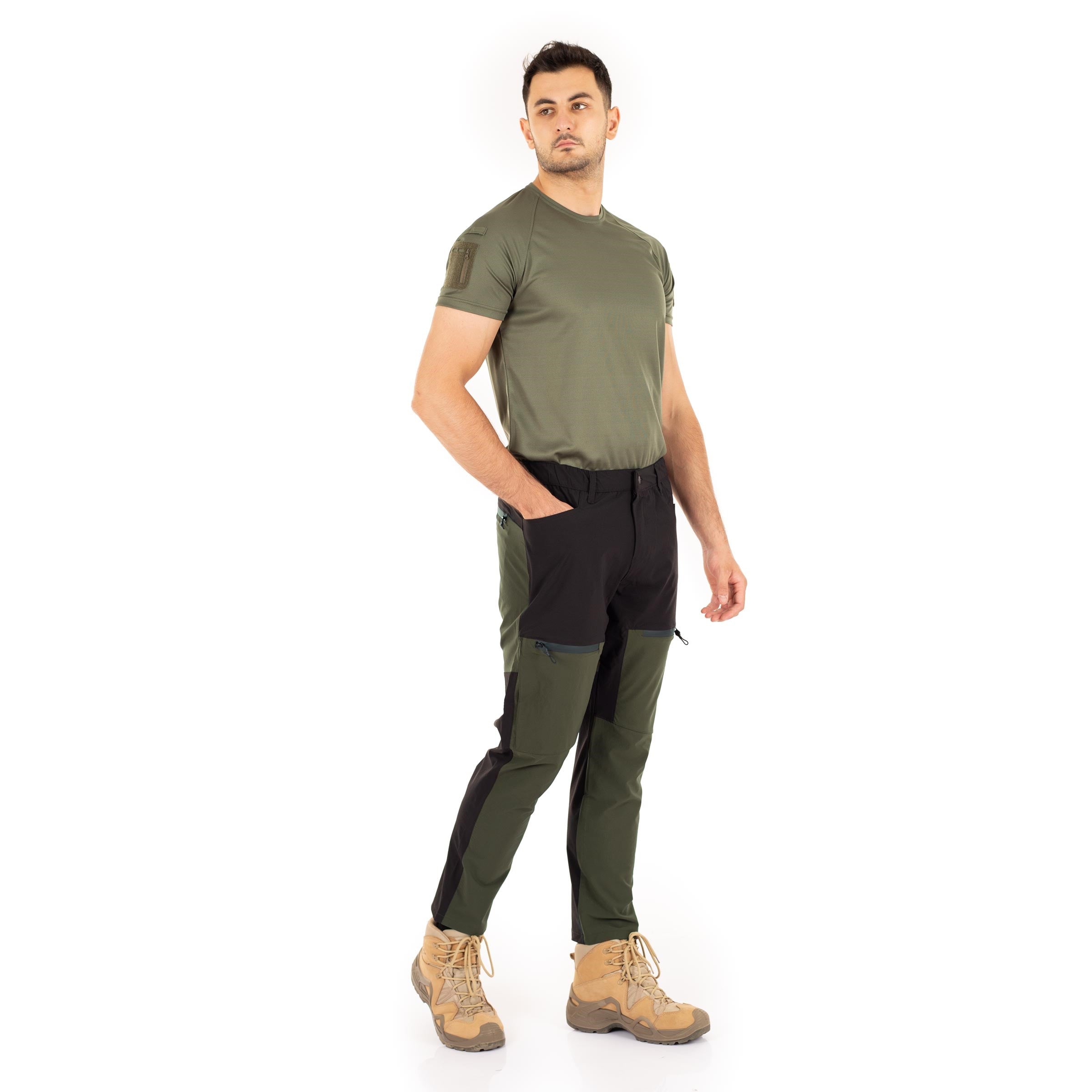 Dual Flex Taktik Pantolon Likralı Esnek Haki-Siyah